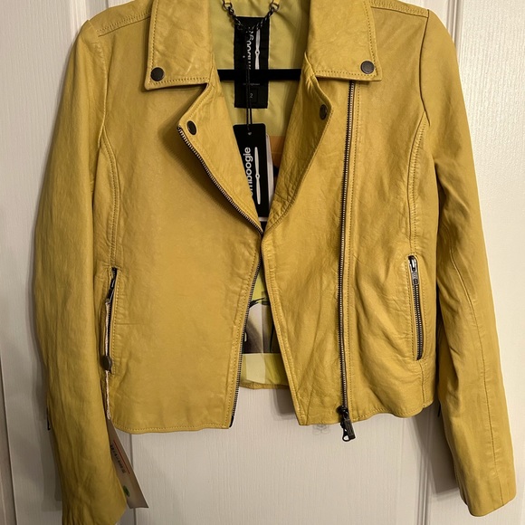 New Yellow Leather Jacket Women’s Size 6 - Picture 12 of 15